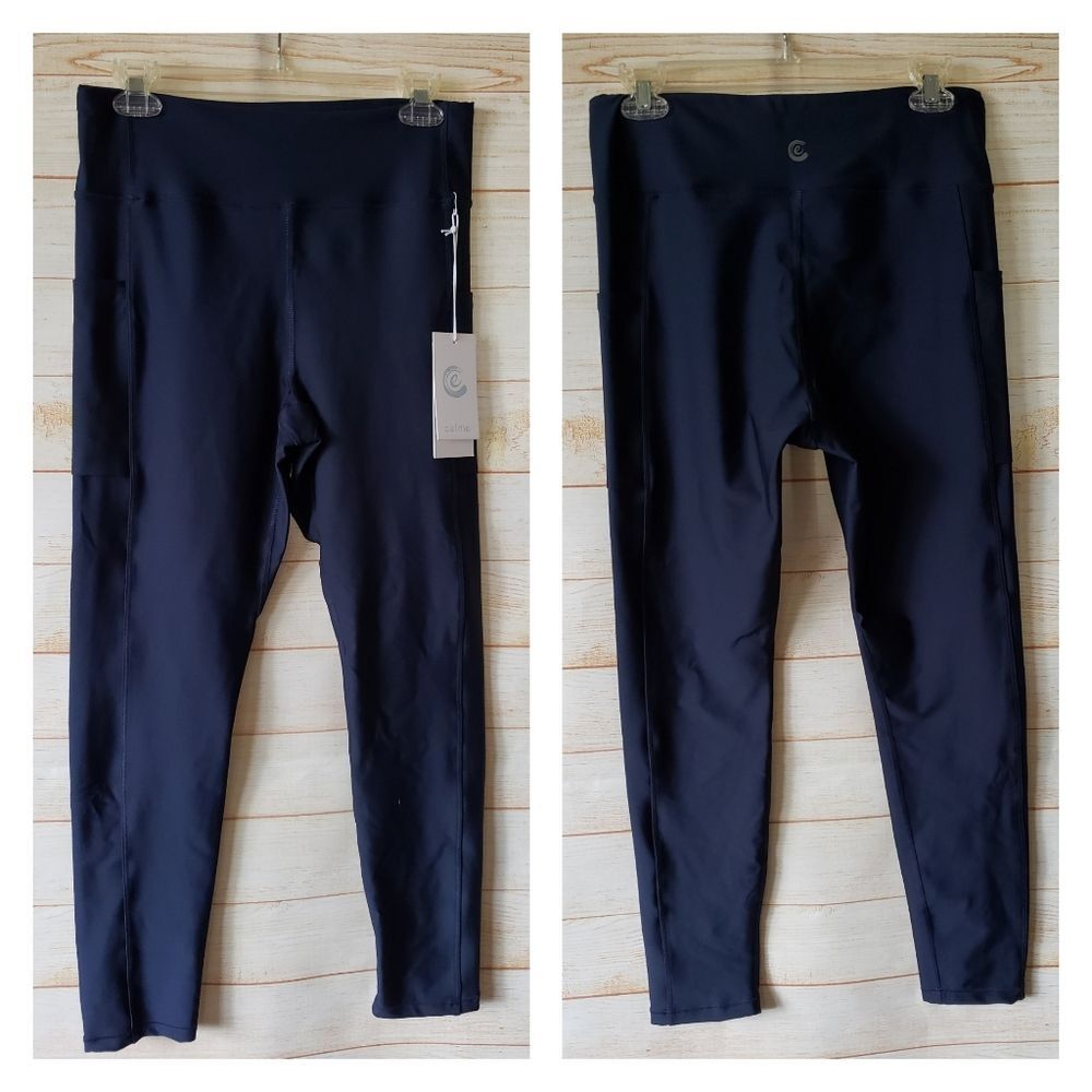 Johnny Was Calme Endure High Waist 7/8 Length Leggings Navy Blue Pockets Large